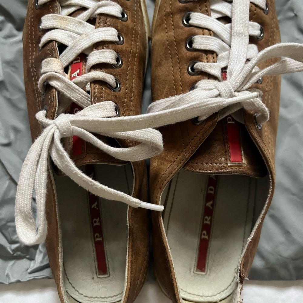 Prada Brown Leather Slip-On Sneakers with White Insoles - Picture 2 of 8